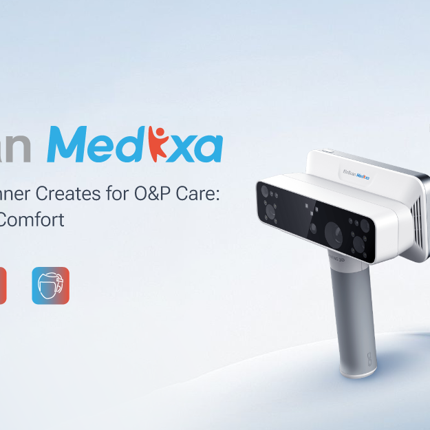 Front and rear views of EinScan Medixa showing its scanner head and integrated touchscreen