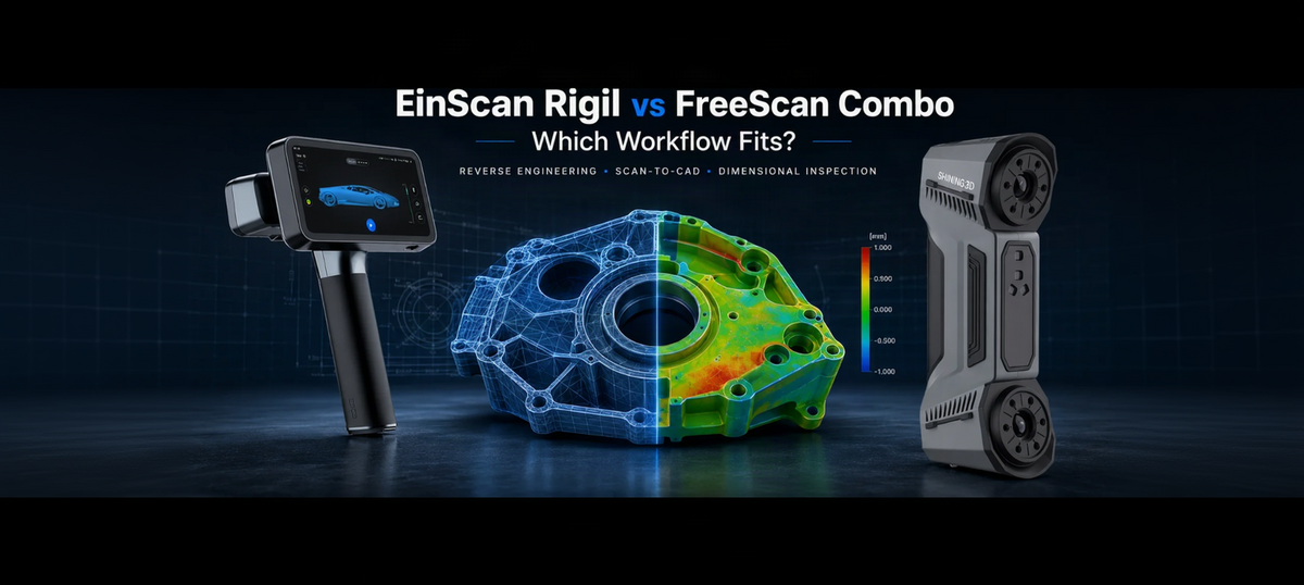 EinScan Rigil and FreeScan Combo compared for reverse engineering and inspection