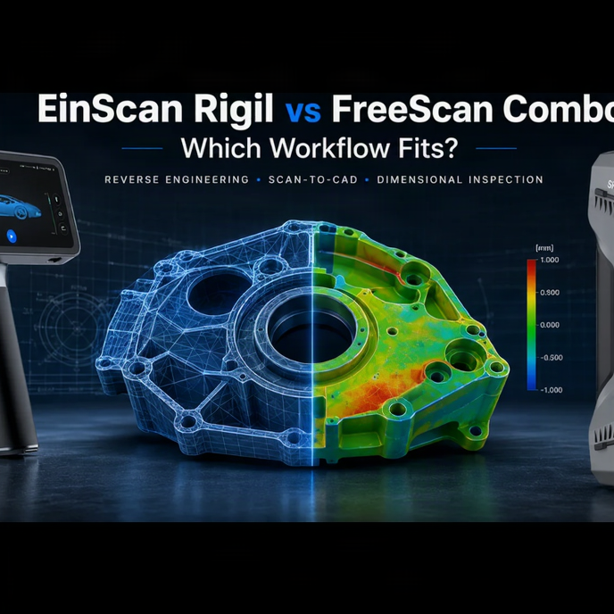 EinScan Rigil and FreeScan Combo compared for reverse engineering and inspection