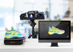 Transcan C scanning a full-color athletic shoe on the automatic turntable