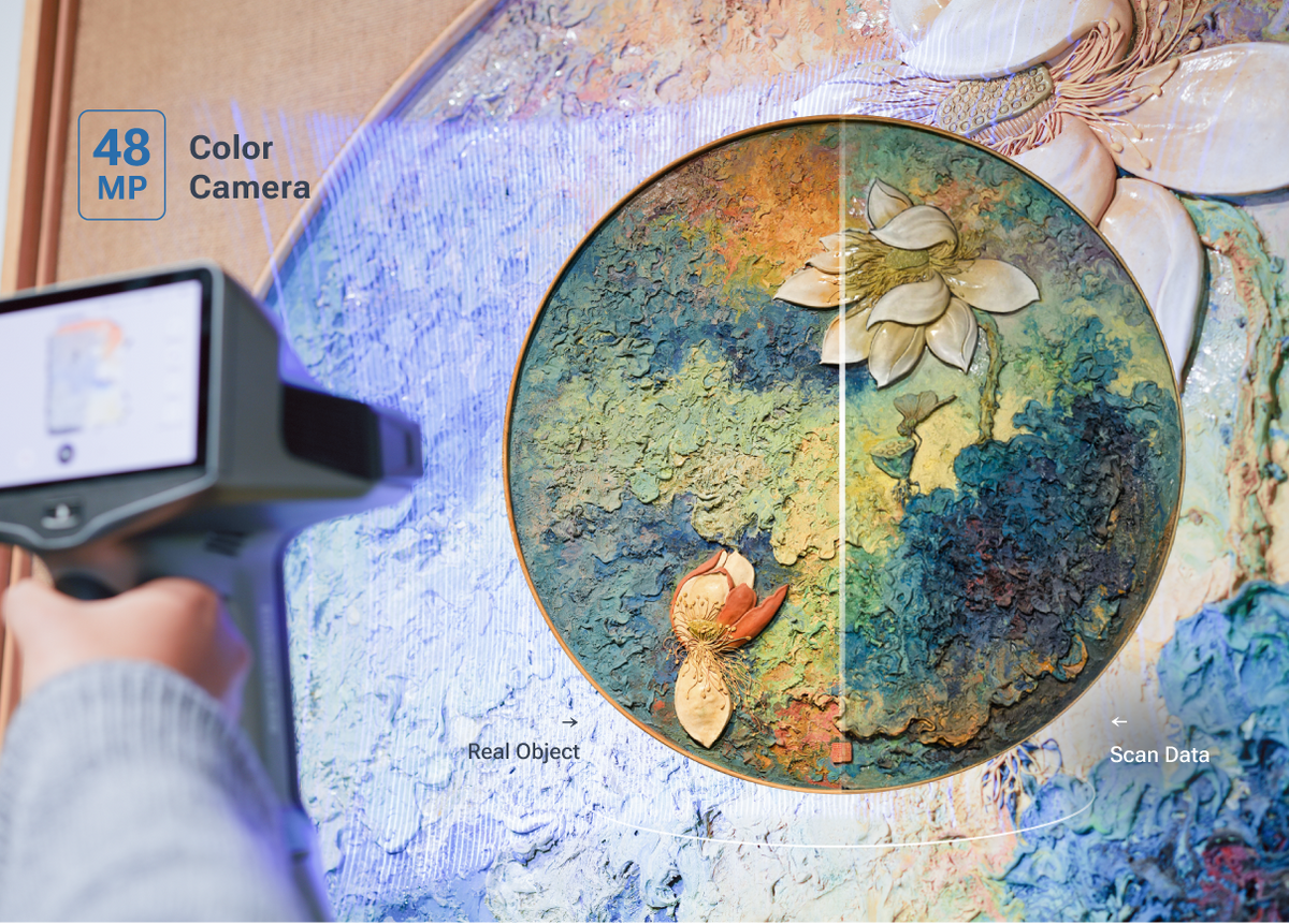 48 MP color capture produces lifelike texture for digital-twin and visualization work