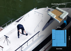 EinScan Trak scanning a boat deck for a marine modification workflow