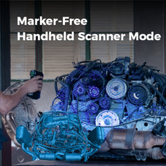 Vertical view of EinScan Trak handheld marker-free engine scanning