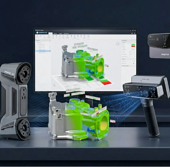 3D scanning equipment and software on a dark background