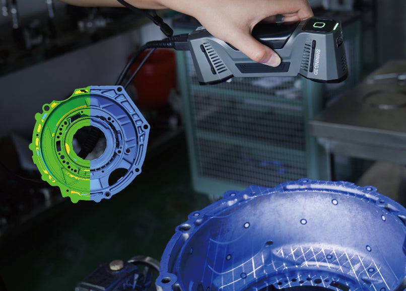 FreeScan Combo scanning a gearbox housing for dimensional comparison