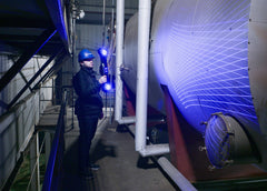 FreeScan UE Nova blue laser lines scanning a ship propeller