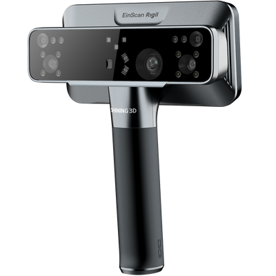 3D scanning device with 'Einscan Rigil' branding on a white background